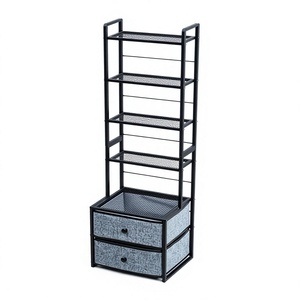 Étagère de rangement en métal moderne et haute avec 4 étagères et 2 tiroirs pour le salon, meubles de maison, design industriel - Product Image 1