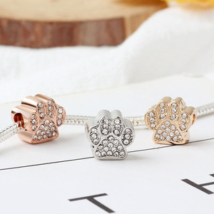 Collection de perles animales à gros trous personnalisées, en alliage, avec têtes de singe, <span class=keywords><strong>patte</strong></span> d'ours, élan et tête de lion incrustées de diamants - Product Image 3