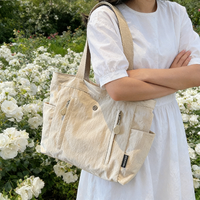 Sac fourre-tout en toile de couleur unie avec logo personnalisé JSBAG, grande capacité, ouverture double sens, pour femme, pour les trajets quotidiens, mode toutes saisons