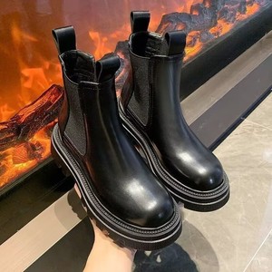 Bottines pour femmes de haute qualité, respirantes, nouvelle mode, bout rond, style britannique, talon épais, talon bloc, en <span class=keywords><strong>cuir</strong></span> - Product Image 2