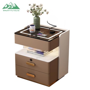 Mesa de Cabeceira Inteligente Luxuosa Wayon com 3 Gavetas, Carregamento Sem Fio e Luz LED, Mesa de Cabeceira Moderna com Tampo de Vidro para Quarto Principal - Product Image 4