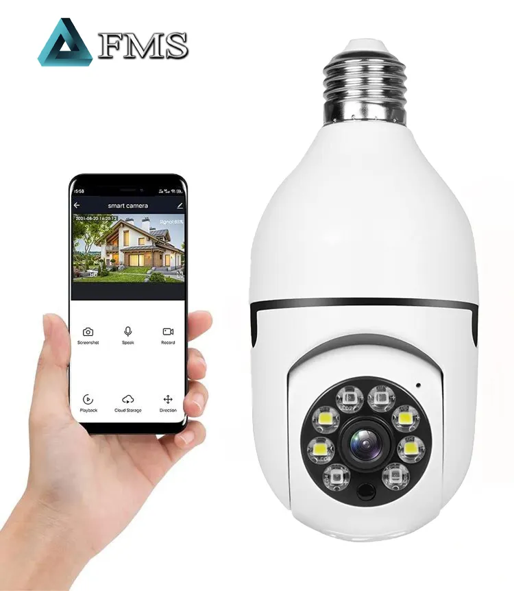 Fms câmera de vigilância interna para bebê, lâmpada panorâmica rotativa de 360 graus, 2mp e wifi, câmera de vigilância residencial cctv ip