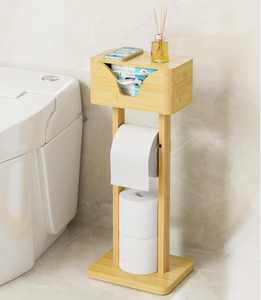 حامل مرحاض FSC بحامل حر للحمام مع منظم رف من الخيزران وتخزين لحامل المناديل - Product Image 1