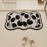 Tapis de sol de salle de bain rectangulaire en terre de diatomée, style moderne et minimaliste, motif tulipe, séchage rapide, antidérapant, absorbant