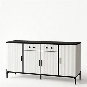 <span class=keywords><strong>Buffet</strong></span> de rangement moderne cannelé <span class=keywords><strong>blanc</strong></span> et noir, autoportant, pour salle à manger et salon - Product Image 6