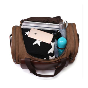 Men <strong>Holdall</strong> Canvas Duffel Bag <strong>Leather</strong> Trim Tote Shoulder Travel Bag - Product Image 6