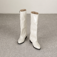 Bottes hautes souples pour femmes à bout pointu, talon carré, triple boucle, style western, blanches