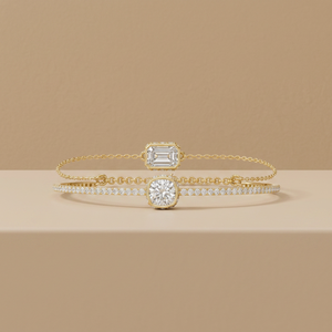 Brazalete de Oro con Diamantes y Esmeralda, Oro Rosa Sólido de 9K, 10K, 14K, 18K, Diamante CVD Cultivado en Laboratorio, VVS DEF, Pulseras de Cadena de Doble Capa - Product Image 1