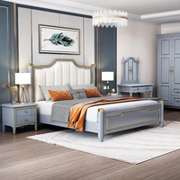 Lit double en bois design moderne et luxueux ensemble chambre à coucher cadre en bois massif pleine grandeur lit double king size en bois avec espace de rangement