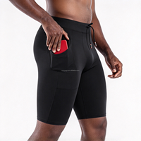 Shorts de compression sans coutures pour hommes avec cordon de serrage, respirants, séchage rapide, couche de base avec poche pour la course et l'entraînement