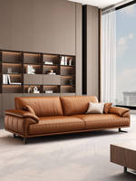 Ensemble de canapés de réception de bureau en cuir minimaliste italien moderne à trois places, structure en bois massif, mobilier pour salle de réunion d'hôtel