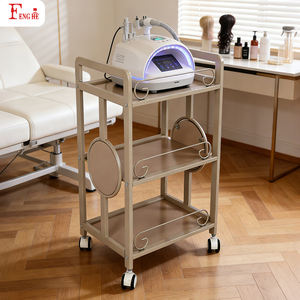 Chariot de beauté beige clair pour salon de beauté W-x209 à 3 niveaux avec garde-corps 360 °   Roues universelles pour salon - Product Image 2