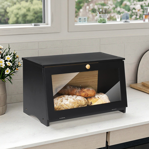 All'ingrosso banco da cucina porta cibo di bambù contenitore di pane scatola con porta in acrilico per il pane fatto in casa nero - Product Image 5