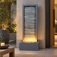 Fontaine d'eau extérieure moderne en métal, mur d'eau vertical avec cascade et éclairage LED pour jardin, patio, hôtel, décoration