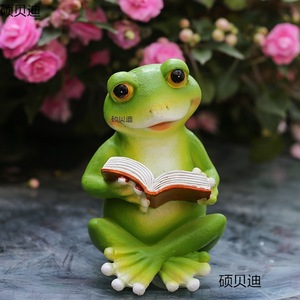 Figurine de lapin en résine, lisant un livre, décoration de jardin extérieur, ornement de patio, forme animale peinte, autoportante - Product Image 4