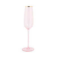 Set Gelas Anggur Kristal Mewah Warna Pink Mawar untuk Dekorasi Pernikahan Grosir, Set 4 Buah dengan Pinggiran Emas