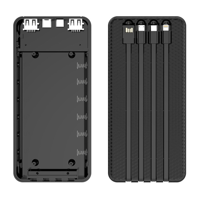 Wireless Magnetic Suction Fast Charge Power Bank Case 6*18650 USB Battery Storage Box QC 3.0 PD DIY Battery Shell With Cables
