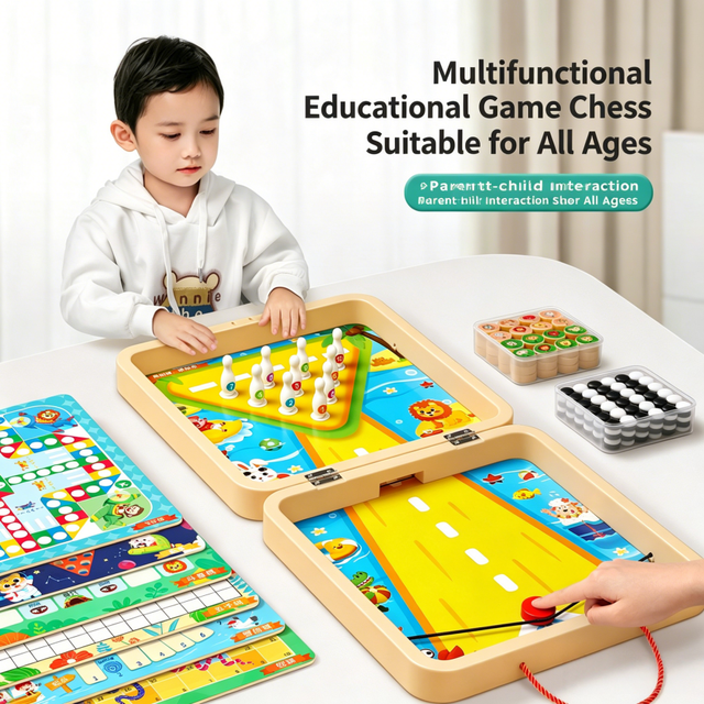 Magnetic Multi-functional Board Game Set for Kids Combining Aeroplane Chess Checkers-Educational Multi-in-One Tabletop Toy