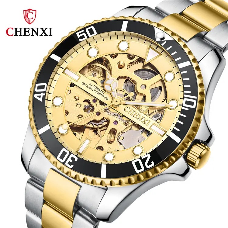 Автоматические Мужские часы Chenxi CX8805B с полым циферблатом, автоматические механические часы, золотые часы-скелетоны, лучший подарок для мужчин, часы