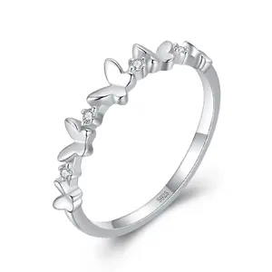 S925 Silver Female Butterfly Rhodium Plated Ring Finger Jewelry For Everyday And Daily