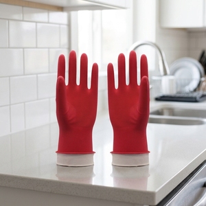 Guantes de Látex <span class=keywords><strong>AIBON</strong></span> con Forro de Terciopelo de Grosor Medio, Cómodos para Limpieza de Cocina y Jardinería - Amarillo - Product Image 1