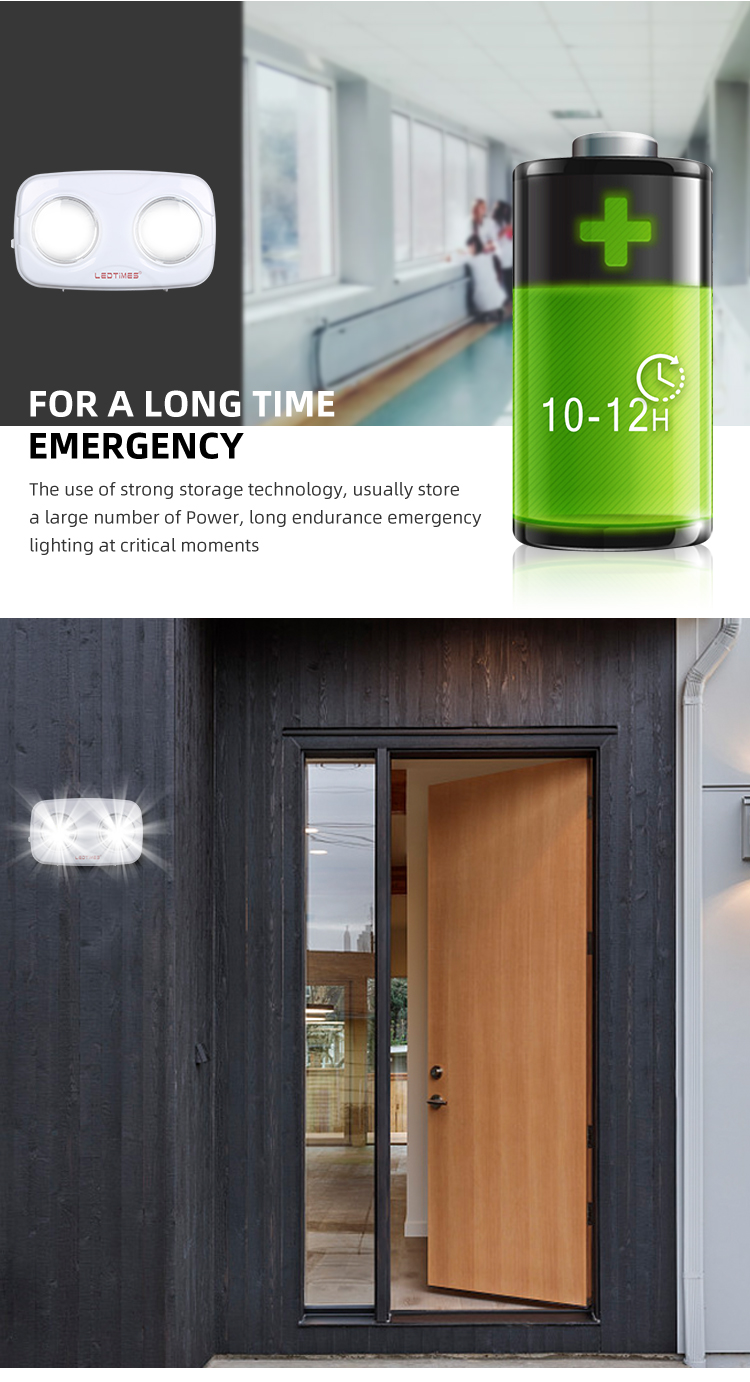 Wall Mounted Adjustable Double Heads Indoor Supermarket 0.2w Rechargeable Led Emergency Light