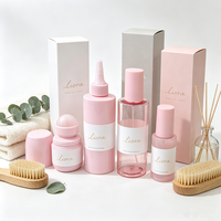 Emballage cosmétique rose en PET, flacon roll-on 50 ml, flacon vaporisateur à fine brume 100 ml 200 ml, flacon vide pour soins de la peau avec bouchon à embout compressible
