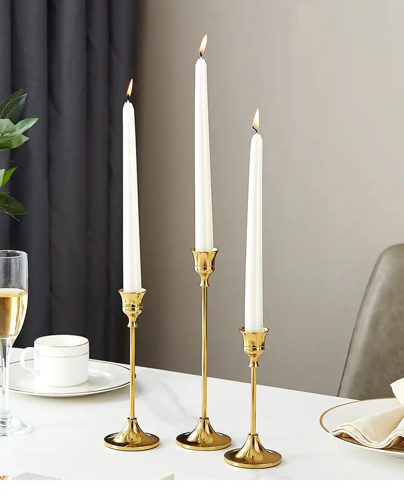 Suporte de velas rústico nórdico, velas de luxo, vara de latão, dourada, decorativa, para casamento, de metal