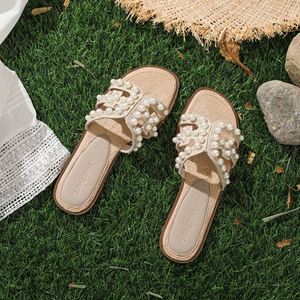 Tassel Beach Casual slippers Women French Clip Toe Flat <b>Block</b> Heel Comfortable Outdoor Summer Walking Slides - Product Image 4