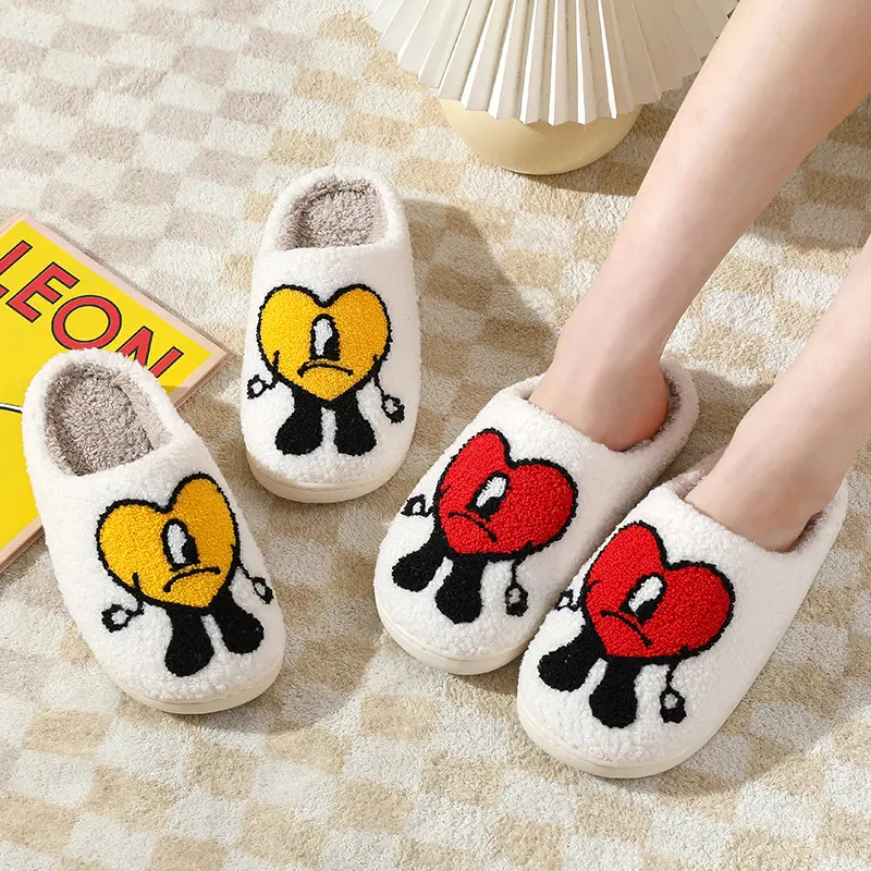 Cheap Factory Price Women's Men's Bad Rabbit Love Heart Slippers Warm Fussy House Funny Cartoon Plush Slipper