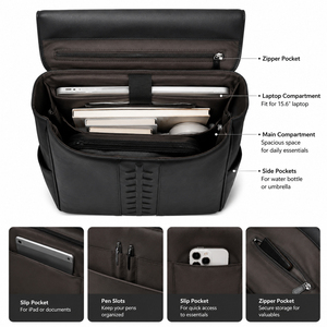 Sac à dos de voyage en cuir PU noir personnalisé, grande capacité, sac à dos pour ordinateur portable, sac à dos minimaliste décontracté pour l'école, pour hommes et femmes - Product Image 5