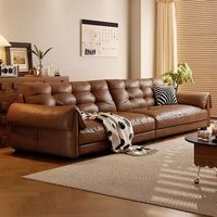 Sofa Kulit Asli Lurus Bergaya Retro Modern Mewah Ringan Amerika Minimalis Italia untuk Ruang Tamu