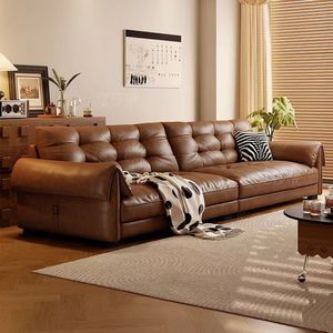 Canapé <span class=keywords><strong>en</strong></span> <span class=keywords><strong>cuir</strong></span> véritable ciré, style minimaliste italien, luxe américain, moderne, rétro, <span class=keywords><strong>pour</strong></span> salon - Product Image 3