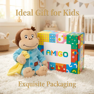 Set Selimut Bayi Boneka Monyet Plush dengan Pinggiran Satin, Mainan Peluk Lembut untuk Bayi dan Dewasa - Product Image 5