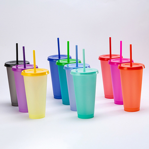 Venta al por Mayor de Fábrica 22 ° Vasos de PP que cambian de color C, 16/22/24oz, reutilizables, con pajita de doble punta y tapa, diseño de corazón <span class=keywords><strong>rojo</strong></span>/rosa - Product Image 1