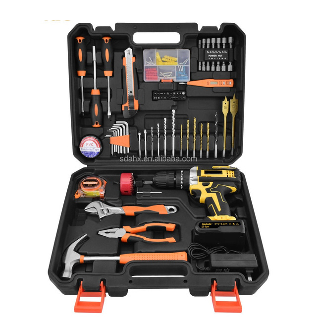 112-Piece Drill Machine Set Hand Tools Construction Outdoor Survival Cordless Tool Kits Power Tool Combo Kits Hard Case OEM