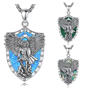 Merryshine 925 Sterling silver opal mother of pearl medals st saint michael archangel jewelry necklace for men