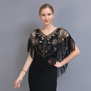 Frauen 1920er Jahre Pailletten Schal mit Quasten Perlen Perlen Fransen Sheer Mesh Wraps Gatsby Flapper Bolero Schal - Product Image 2