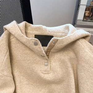 Dalang Women's Hooded Knit <b>Cardigan</b> Loose Fit <b>Thick</b> Wool Sweater Winter Anti-Pilling Full Sleeve Single-Breasted - Product Image 3