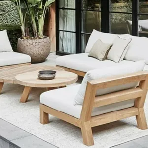 Set Sofa Kayu Jati Solid Tempat Duduk Low-Slung Rendah Segala Cuaca Taman Luar Ruangan