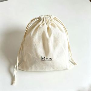 Sac à cordon en coton personnalisé avec logo imprimé, couleur naturelle, pochette anti-poussière en coton avec doubles cordons - Product Image 2