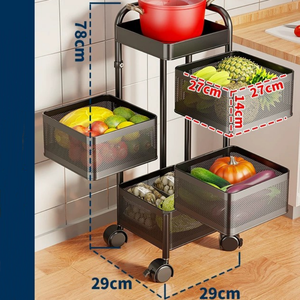 Étagère de rangement rotative pour légumes de cuisine, panier rectangulaire multi-niveaux en acier au carbone pour fruits et légumes - Product Image 6