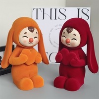 Figurines en résine floquées en forme d'oreilles de lapin, ensemble couple tenant un cœur, cadeau Saint-Valentin Kawaii, décoration intérieure, sculpture de lapin mignonne, art en gros