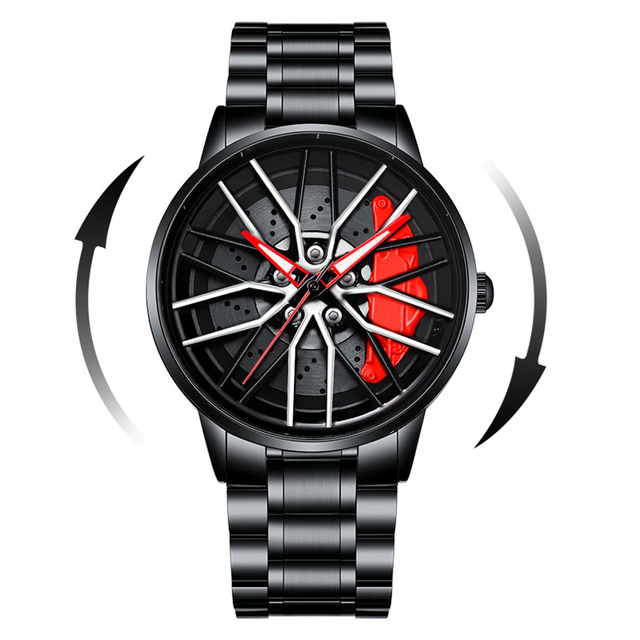 Original Wheel Rotating Men Watches Black Fashion Wristwatch Steel Strap Sports Man Clock 3Bar Quartz Movement Top Watch for Men