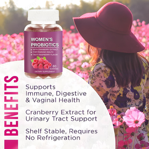 Integratori di probiotici in caramelle gommose senza zucchero con estratto di mirtillo rosso per donne, marca personalizzata OEM. - Product Image 3