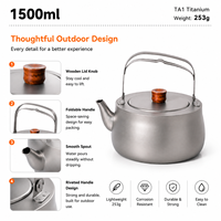 Bouilloire de camping en titane de 1500 ml, théière de pique-nique d'extérieur, pot à eau bouillante avec poignée pliable, ustensiles de cuisine en titane ultralégers