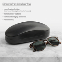 Étui à lunettes en métal avec logo personnalisé, étui rigide de protection pour lunettes avec matériau PU noir, unisexe pour femmes et hommes, lunettes de soleil