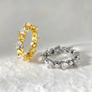 Heart Shape Cubic Zirconia Eternity Band <b>Ring</b> Rhodium Plated Copper Women's Engagement Glam Style - Product Image 3
