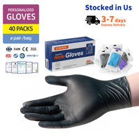 Gants en nitrile jetables noirs 5mil 6mil, emballage individuel de 2 pièces avec service de logo OEM pour les commandes en gros de salons dentaires, alimentaires et de manucure