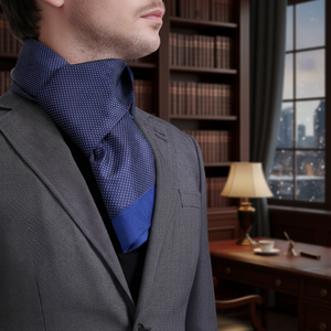 Exve Exclusive Navy Blue Double-Sided Scarf with Blue Polka Dot Print for Hat & <b>Glove</b> Sets - Product Image 3